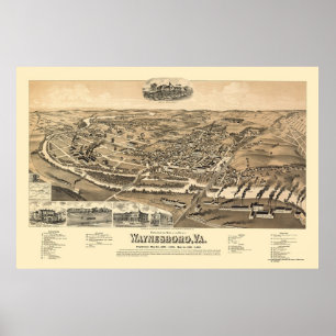 Poster Waynesboro, VA Carte panoramique - 1891