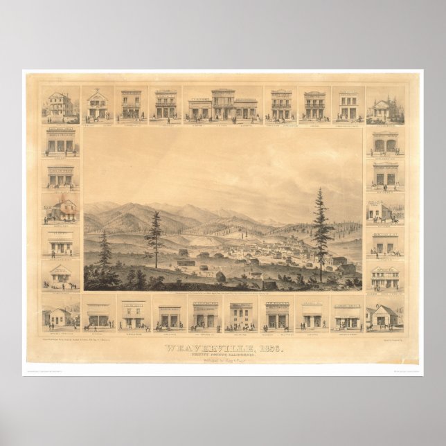 Poster Weaverville, CA. Carte panoramique 1856 (1846A) (Devant)
