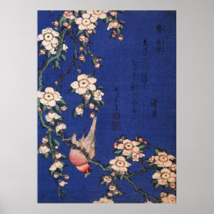 Poster Weeping Cherry and Bullfinch, Hokusai