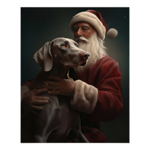 Poster Weimaraner avec le Père Noël Noël Festif