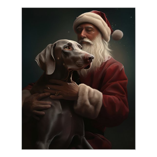 Poster Weimaraner avec Noël Festif du Père Noël (Devant)