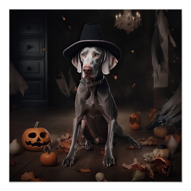 Poster Weimaraner Citrouilles Halloween effrayant (Devant)