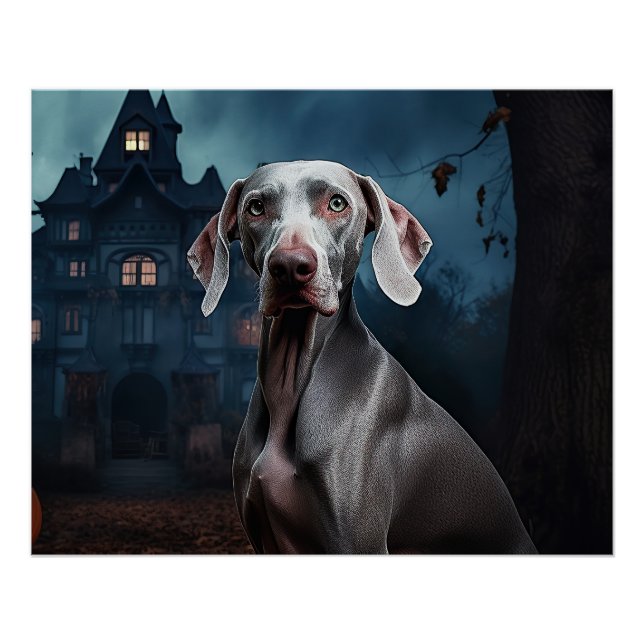 Poster Weimaraner Halloween effroi (Devant)