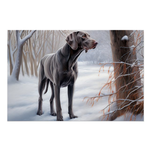 Poster Weimaraner Qu'il neige Noël (Devant)