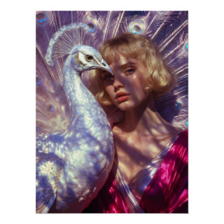 Poster Weißer Pfau und Schönheit in rosa Eleganz