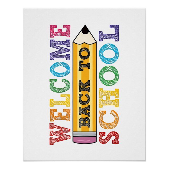 Poster Welcome Back to School – Pencil Illustration (Devant)