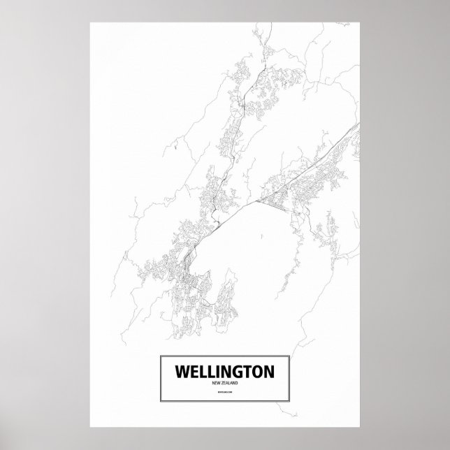 Poster Wellington, Nouvelle-Zélande (noir sur blanc) (Devant)