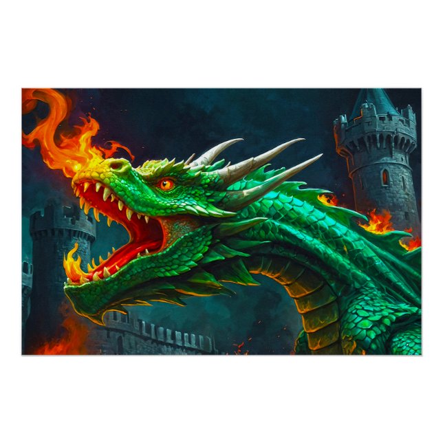 Poster Welsh Dragon fournit le chauffage pour le château  (Devant)