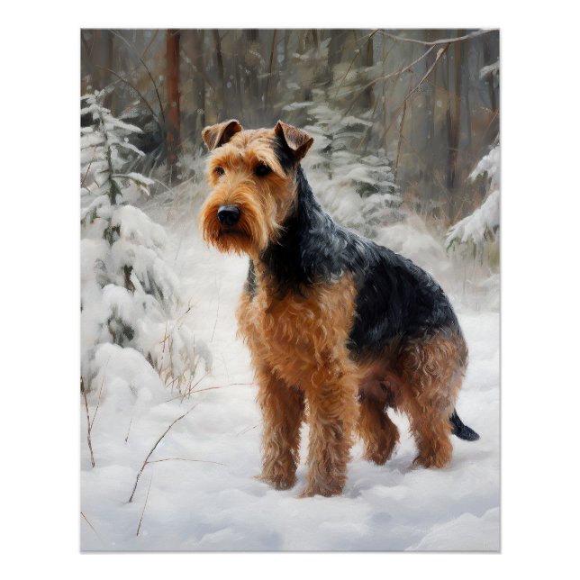 Poster Welsh Terrier Laisser Neige Noël (Devant)