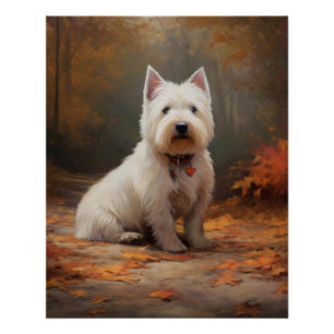 Poster West Highland White Terrier à l'automne Leaves aut