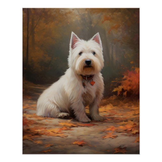 Poster West Highland White Terrier à l'automne Leaves aut (Devant)