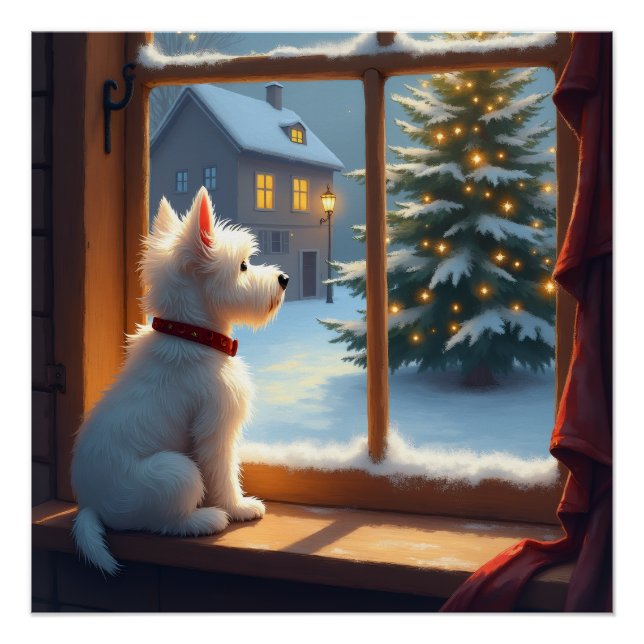 Poster West Highland White Terrier Christmas Morning View (Devant)
