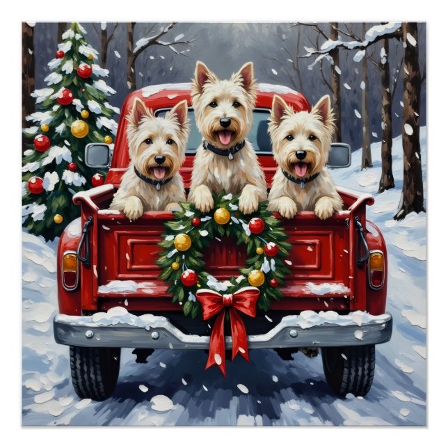 Poster West Highland White Terrier Christmas Red Truck (Devant)