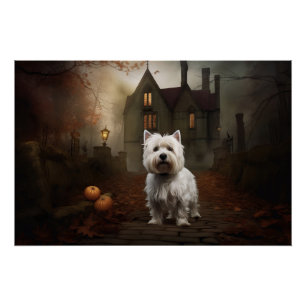 Poster West Highland White Terrier Halloween effrayant