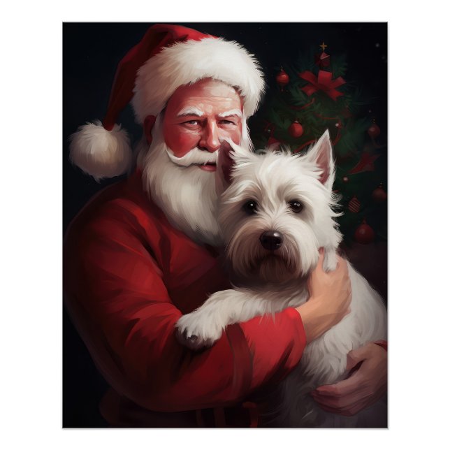 Poster West Highland White Terrier Santa Claus Noël (Devant)