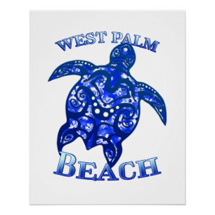 Poster West Palm Beach Floride Vacances Tortue Tribale