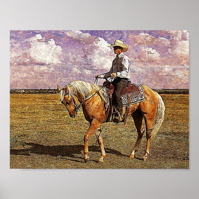 Poster Western Cowboy sur Palomino Horse (Devant)