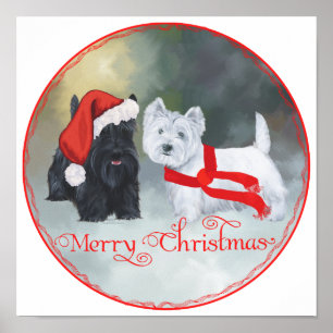 Poster Westie Scottie Christmas
