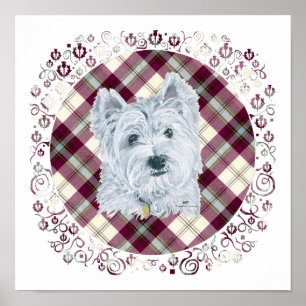 Poster Westie sur Tartan