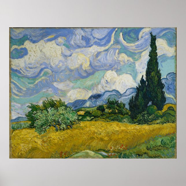 Poster Wheat Field with Cypresses by Vincent van Gogh (Devant)