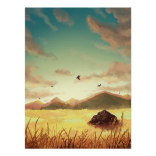 Poster Wheat fields at sunrise
