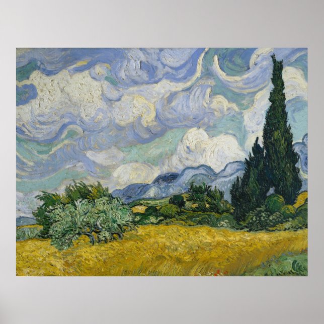 Poster Wheatfield with Cypresses (Devant)