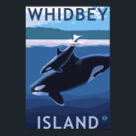 Poster Whidbey Island, Washington Orca et Calf<br><div class="desc">Whidbey Island, Washington - Orca and Calf - LP Original Poster - a été créé en 2008. Cette image représente des scènes de Whidbey Island, WA.</div>