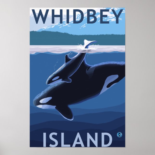 Poster Whidbey Island, Washington Orca et Calf (Devant)