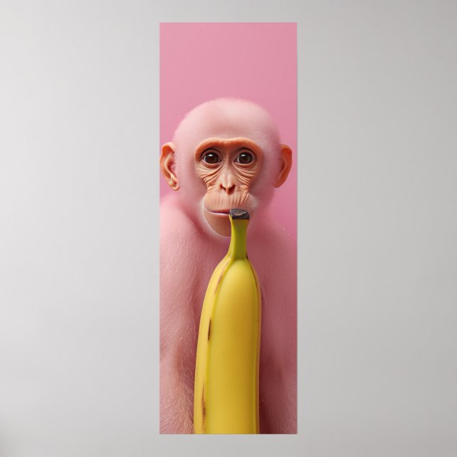 Poster Whimsical Banana and Pink Monkey (Devant)