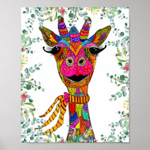 Poster Whimsical et Colorical Giraffe