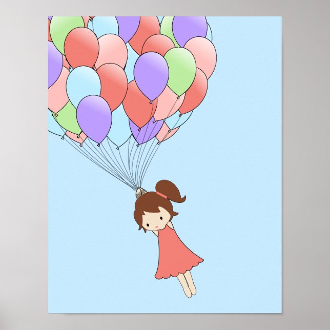 Poster Whimsical Girl with Balloons (Devant)