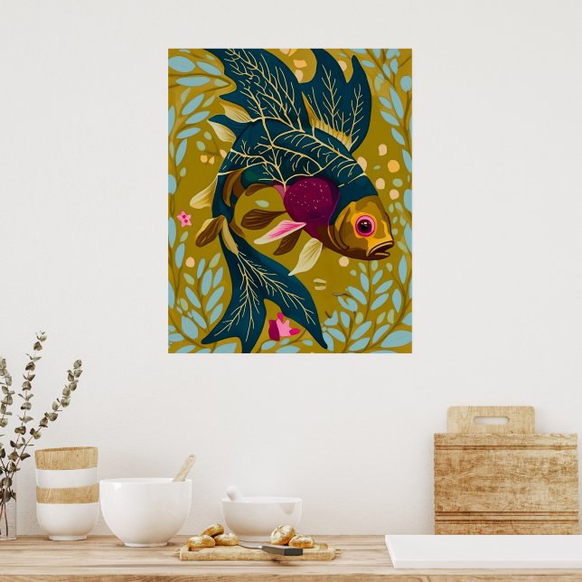 Poster Whimsical Goldfish - Art inspiré de la natu (Cuisine)