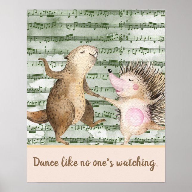 Poster Whimsical Hedgehog & Beaver Dance (Devant)
