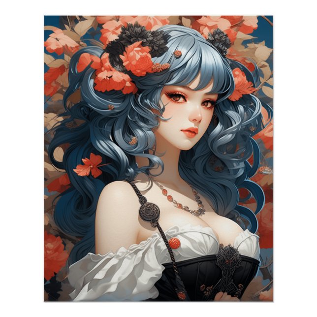 Poster Whimsical Manga AI Dreams : Petite robe noire (Devant)