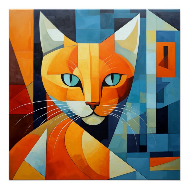 Poster Whiskers Abstraits : Chat orange (Devant)
