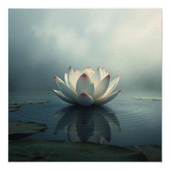 Poster white lotus flower (Devant)