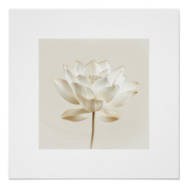 Poster White Lotus Flower Wall Art – Minimal Zen Beige Bo (Devant)
