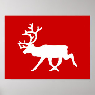 Poster White Reindeer / Caribou Silhouette
