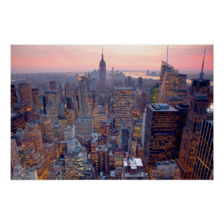 Poster Wide view of Manhattan at sunset