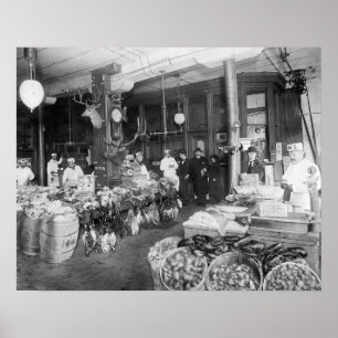 Poster Wild Game & Seafood Market, 1895. Photo vintage