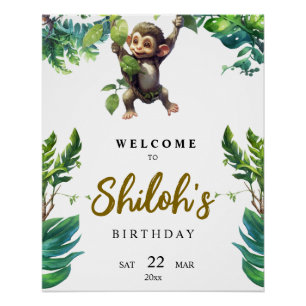 Poster Wild One Jungle Singe Premier anniversaire Bienven