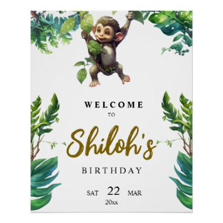 Poster Wild One Jungle Singe Premier anniversaire Bienven