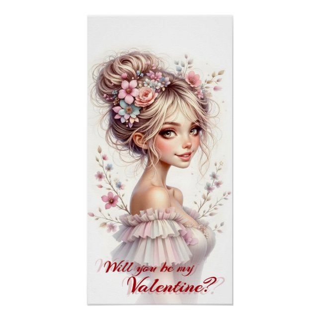 Poster Will You Be My Valentine – Romantic Art Print (Devant)