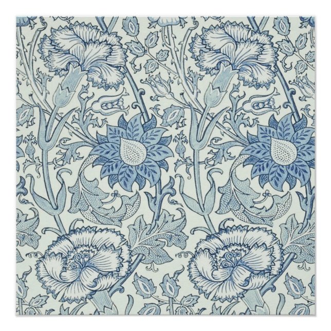 Poster William Morris Beau motif floral, bleu, rose (Devant)