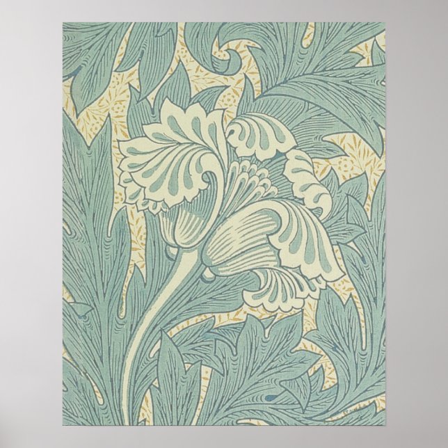 Poster William Morris Classique Tulipe Bleu Floral (Devant)