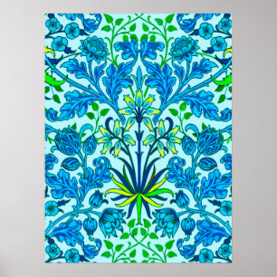 Poster William Morris Hyacinth Print, Cerulean Blue