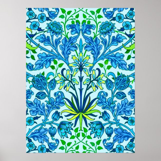 Poster William Morris Hyacinth Print, Cerulean Blue (Devant)