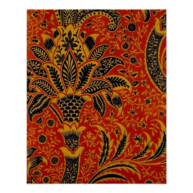 Poster William Morris India Rouge Floral Vintage Classiqu (Devant)