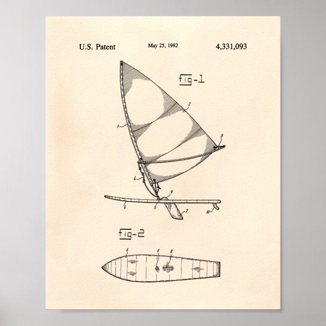 Poster Wind Surfboard 1982 Patent Art Old Peper (Devant)