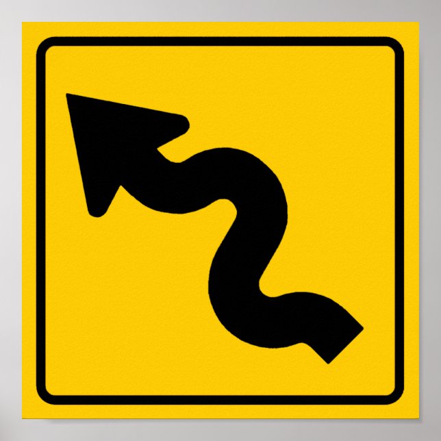 Poster Winding Road Ahead Highway Sign (Devant)